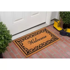 Tan and Black Scroll Welcome Doormat, 72x36 in.