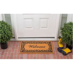 Tan and Black Scroll Welcome Doormat, 72x36 in.