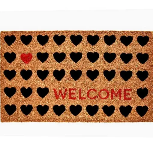 Tan and Black Welcome Heart Doormat