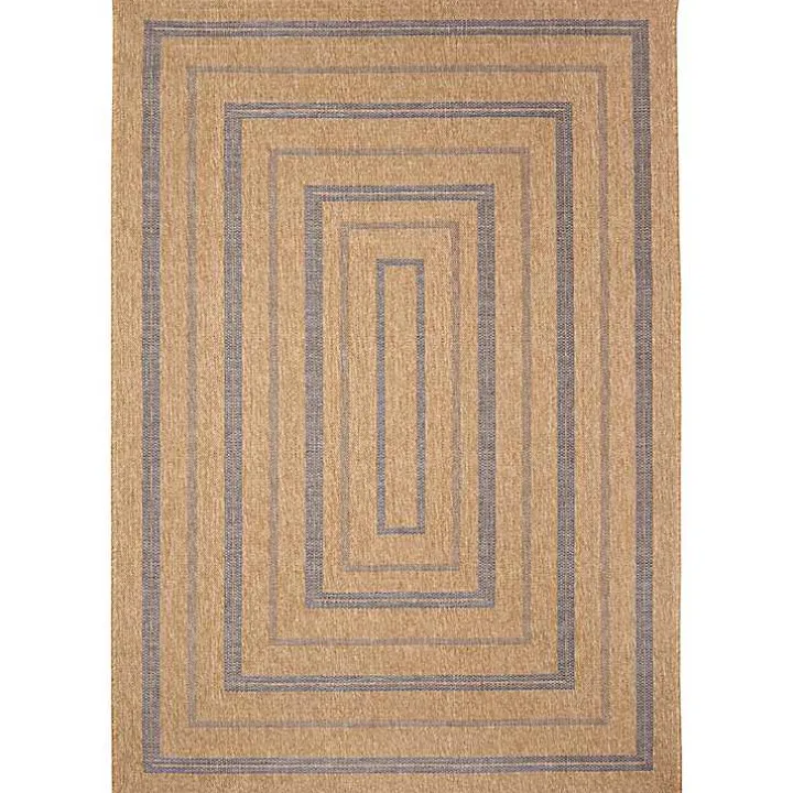 Tan and Navy Framed Indoor/Outdoor Area Rug, 7x9
