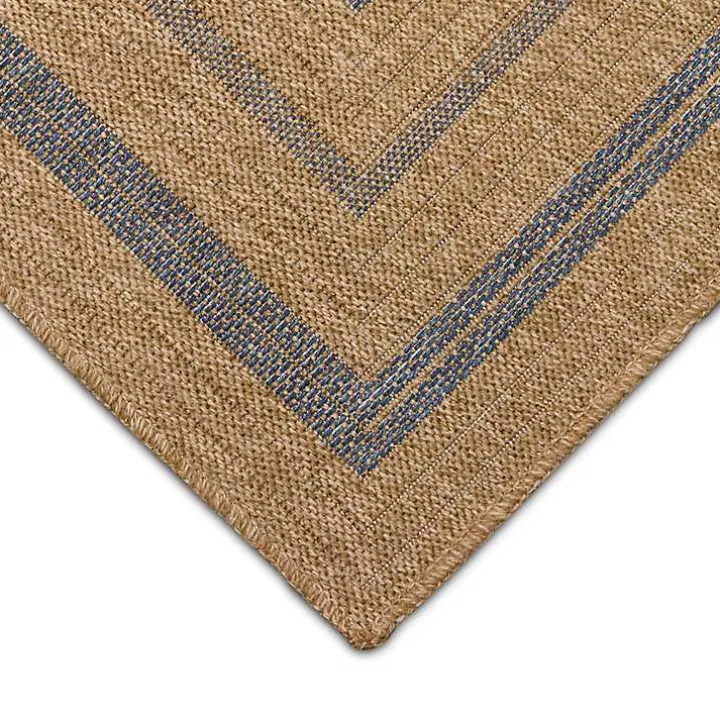 Tan and Navy Framed Indoor/Outdoor Area Rug, 7x9