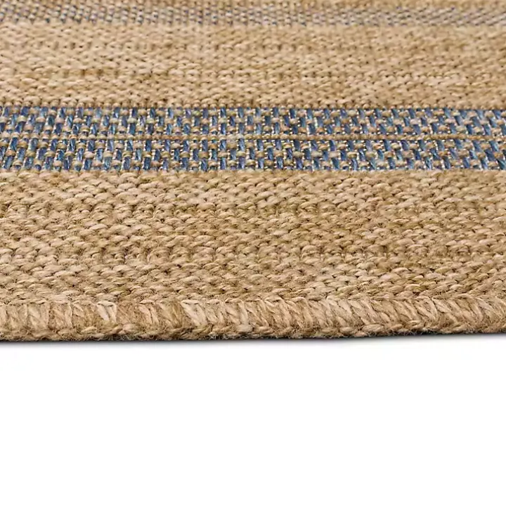 Tan and Navy Framed Indoor/Outdoor Area Rug, 7x9