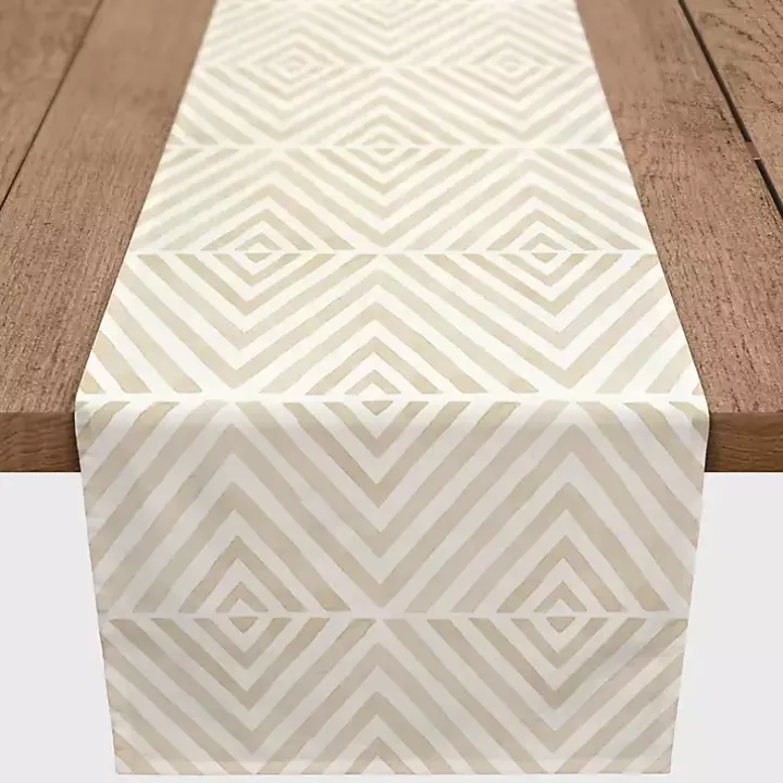 Tan and White Diamond Table Runner, 72 in.
