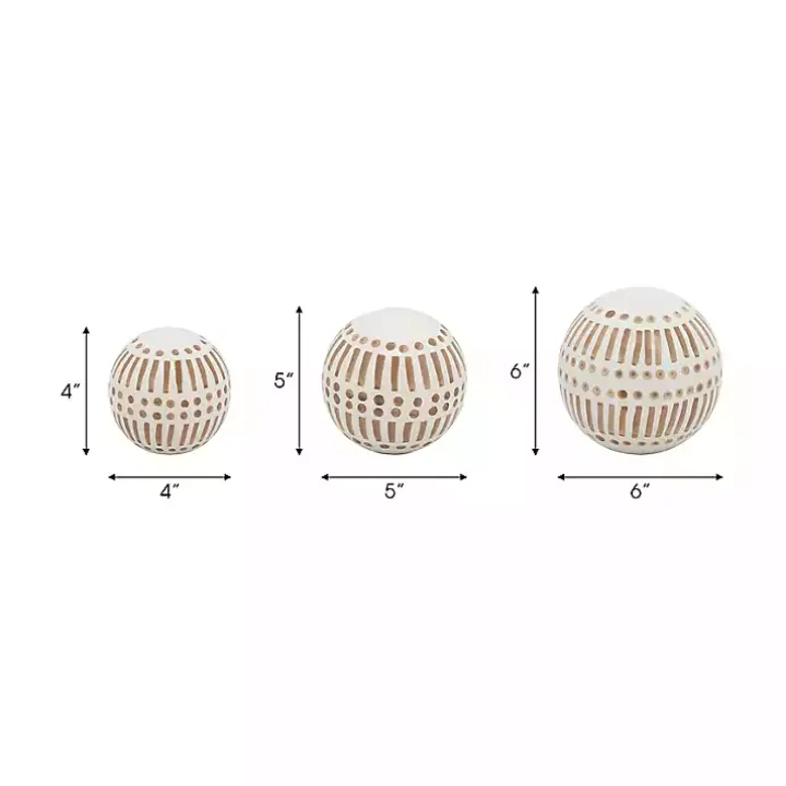 Tan and White Patterned Orbs, Set of 3