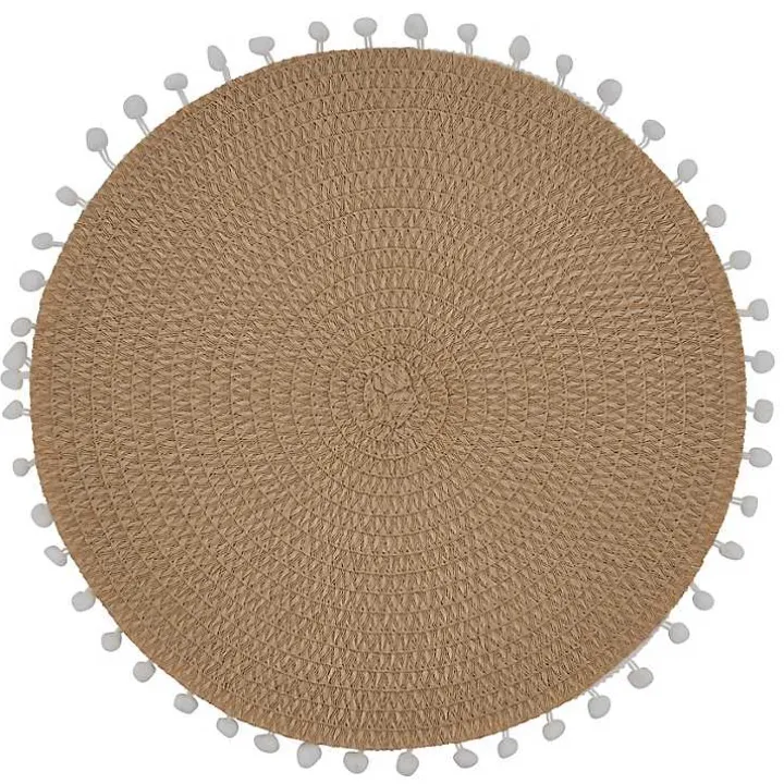 Tan Circular Pom Pom Placemats, Set of 4