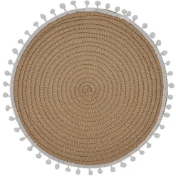 Tan Circular Pom Pom Placemats, Set of 4