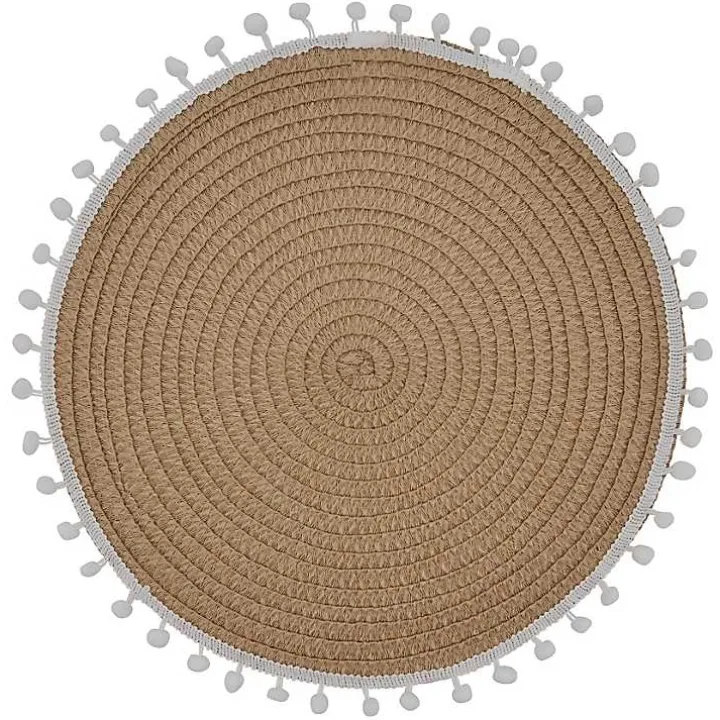 Tan Circular Pom Pom Placemats, Set of 4