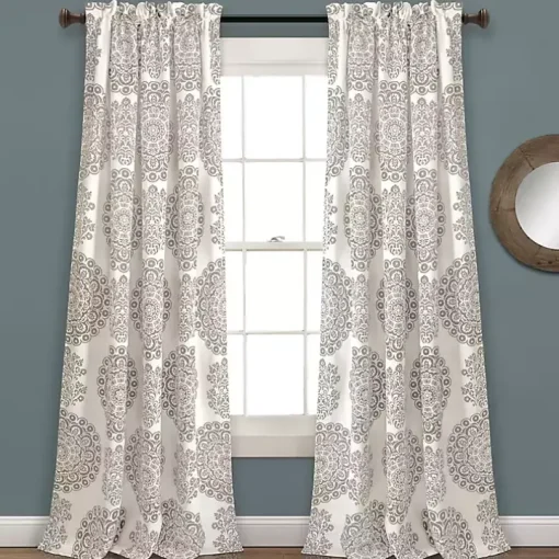 Tan Evie Medallion Curtain Panel Set, 95 in.