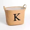 Tan Faux Leather Monogram K Bin