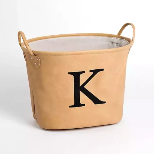 Tan Faux Leather Monogram K Bin