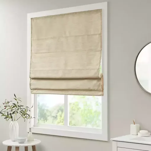 Tan Faux Silk Room Darkening Roman Shade, 27 in.