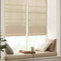 Tan Faux Silk Room Darkening Roman Shade, 27 in.