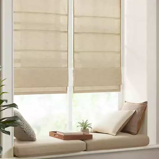 Tan Faux Silk Room Darkening Roman Shade, 27 in.