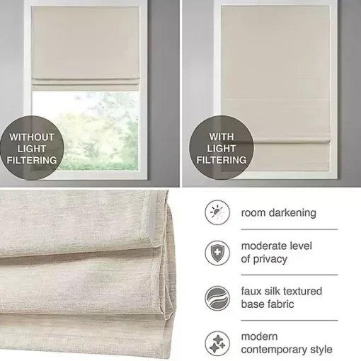 Tan Faux Silk Room Darkening Roman Shade, 27 in.