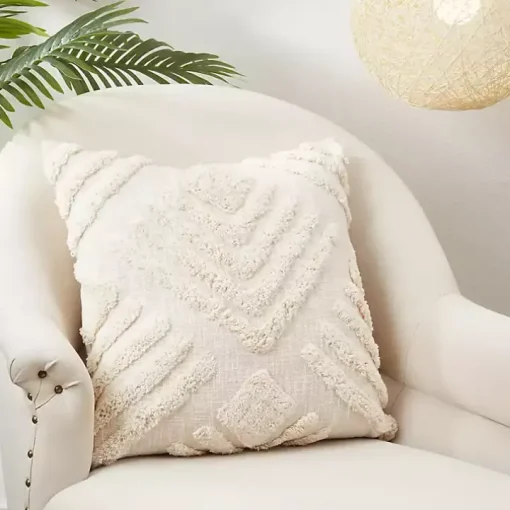 Tan Geometric Tufted Pillow