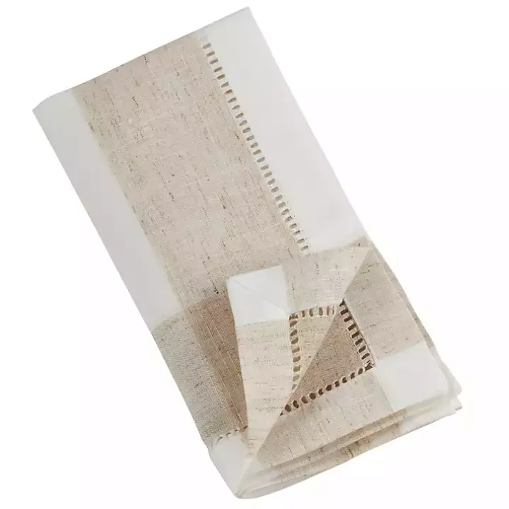 Tan Hemstitch Embroidered Lemon Napkins, Set of 4