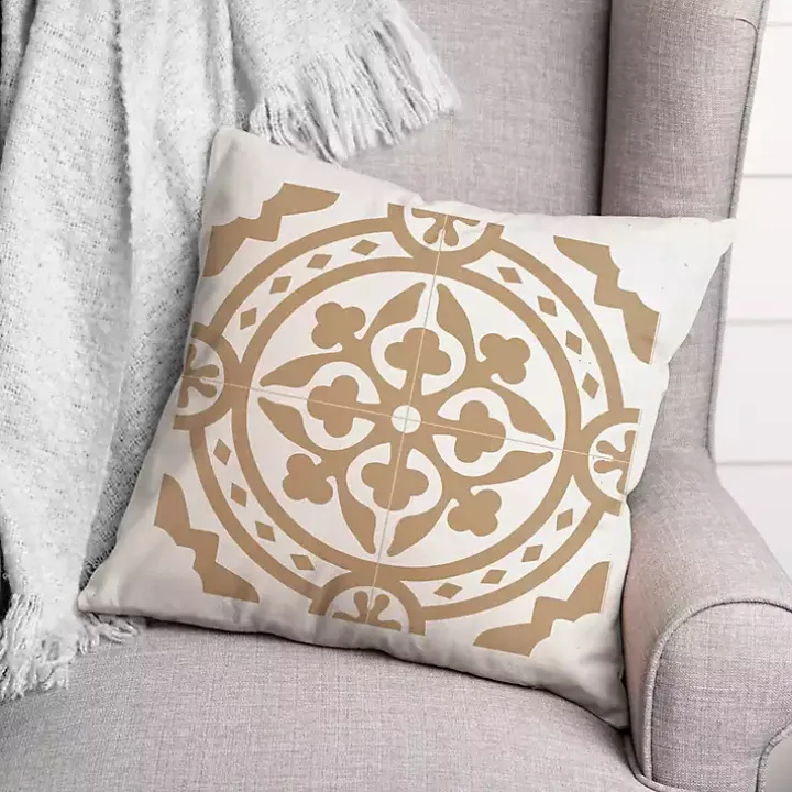 Tan Medallion Tile Indoor/Outdoor Pillow