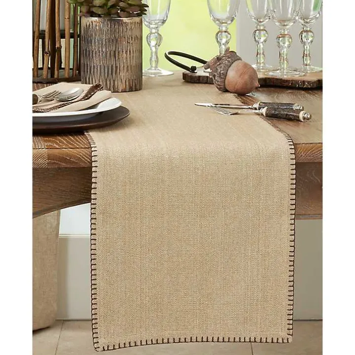 Tan Overcast Stitch Cotton Table Runner