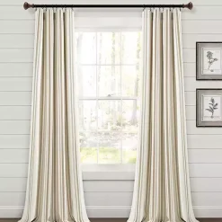 Tan Stripe Farmhouse Curtain Panel Set, 95 in.