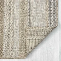 Tan Striped Indoor/Outdoor Area Rug, 5x7