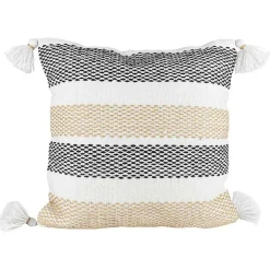 Tan Textured Stripes Outdoor Throw Pillow