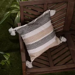 Tan Textured Stripes Outdoor Throw Pillow