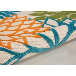 Tangerine Floral Burst Round Outdoor Area Rug