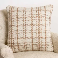 Taupe and White Boucle Plaid Pillow