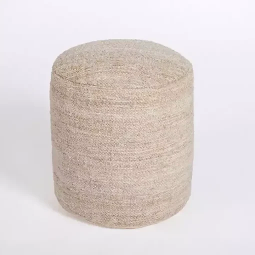 Taupe Handwoven Textured Boucle Pouf
