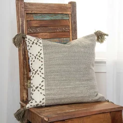Taupe Kantha Stitch Recycled Throw Pillow