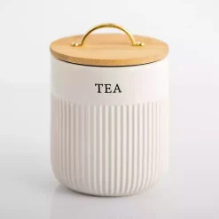 Tea Ribbed Ceramic Canister