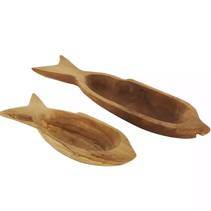 Teak Wood Carved Fish Trays, Set of 2
