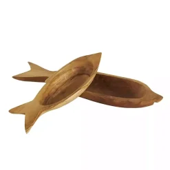 Teak Wood Carved Fish Trays, Set of 2