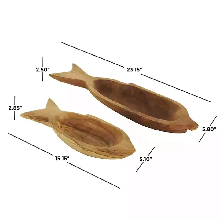 Teak Wood Carved Fish Trays, Set of 2