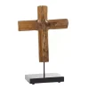 Teak Wood Floating Cross Tabletop Sculpture