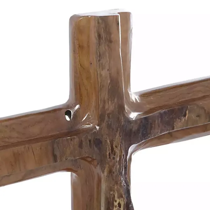 Teak Wood Floating Cross Tabletop Sculpture