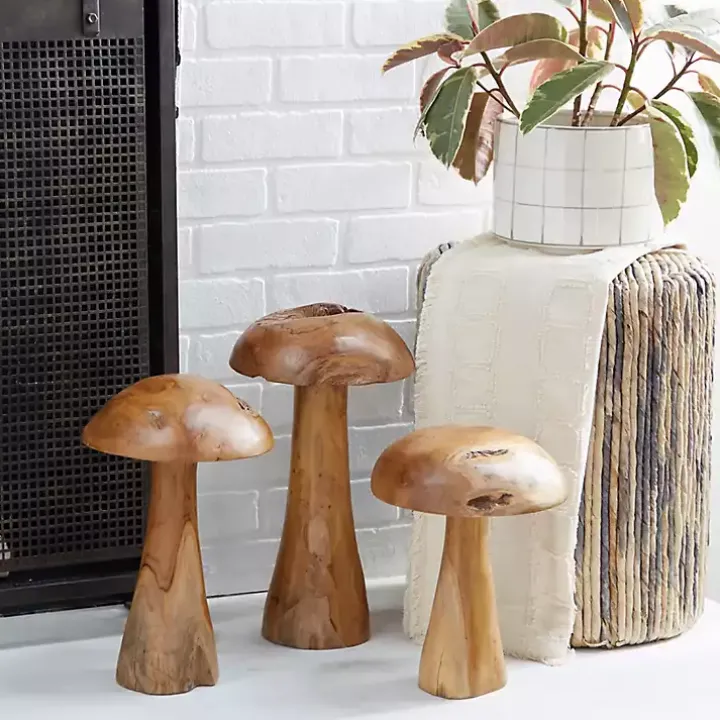 Teakwood Mushroom 3-pc. Sculpture Set