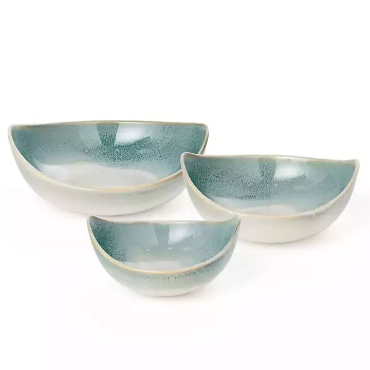 Teal & White Ceramic Decorative Bowls, Set of 3