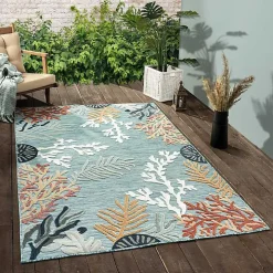 Teal Coral Reef Area Rug, 5x7