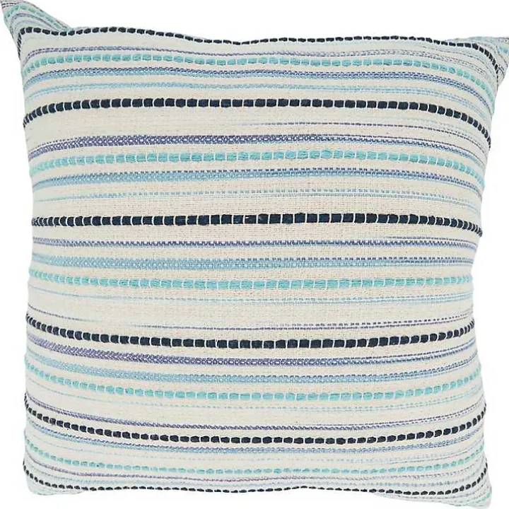 Teal Dash Stripe Woven Throw Pillow