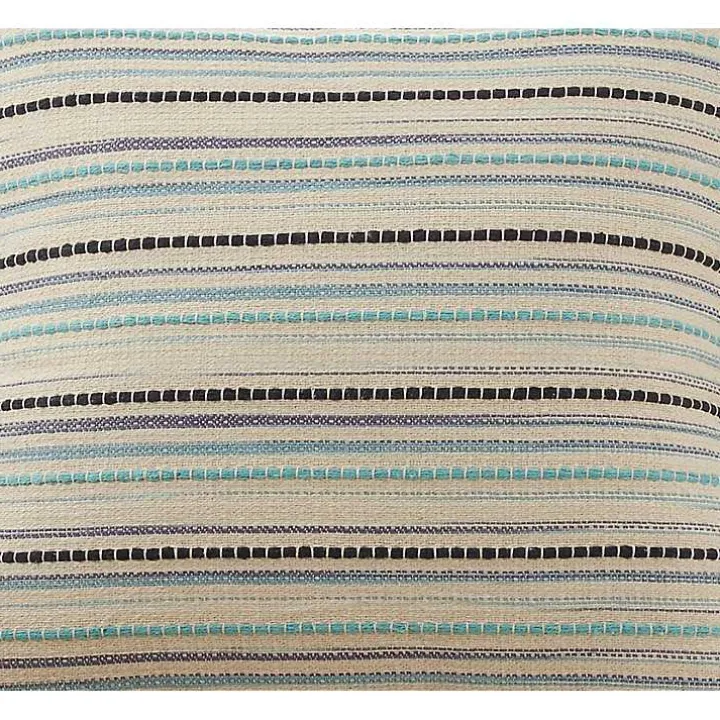 Teal Dash Stripe Woven Throw Pillow