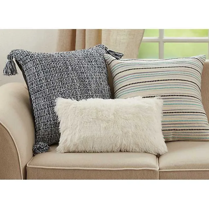 Teal Dash Stripe Woven Throw Pillow