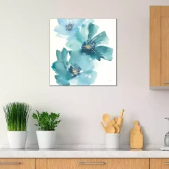 Teal Floral Cosmos Canvas Art Print