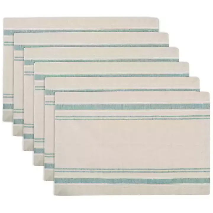 Teal French Stripe Placemats, Set of 6