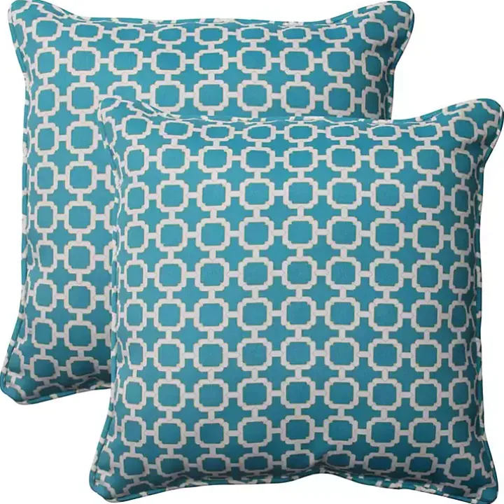 Teal Hickory Geo Outdoor Throw Pillows, Set of 2