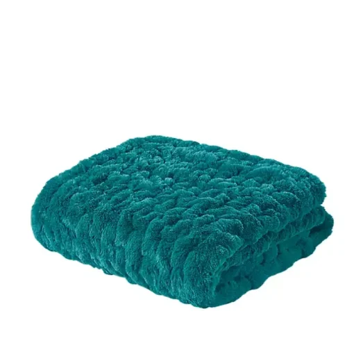 Teal Ruched Faux Fur Throw