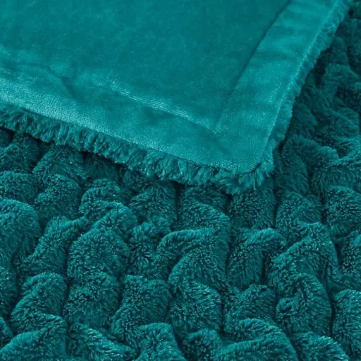 Teal Ruched Faux Fur Throw