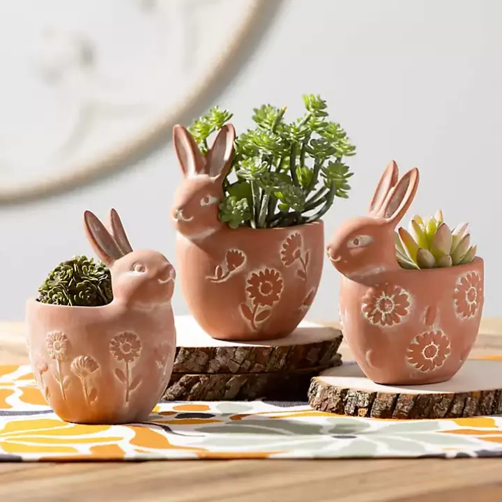 Terracotta Bunny Planters, Set of 3