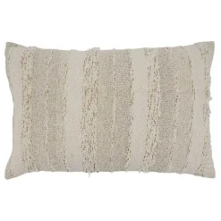 Textured Ivory Fringe Lumbar Throw Pillow