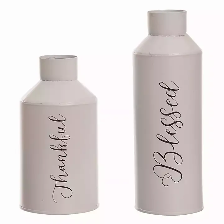 Thankful and Blessed Metal Vases, Set of 2